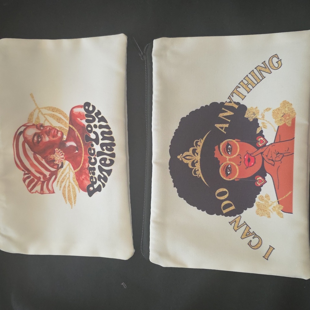 Set of Seven Cream Pouches with Inspirational Designs